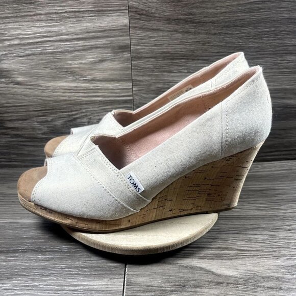 TOMS Women's Ivory/Gold Classic Espadrille Wedge Sandal Shoe Size 9 - Picture 3 of 8